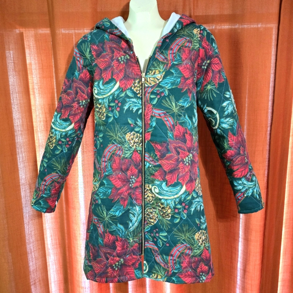 Quilted Christmas Coat with Hood and Zipper